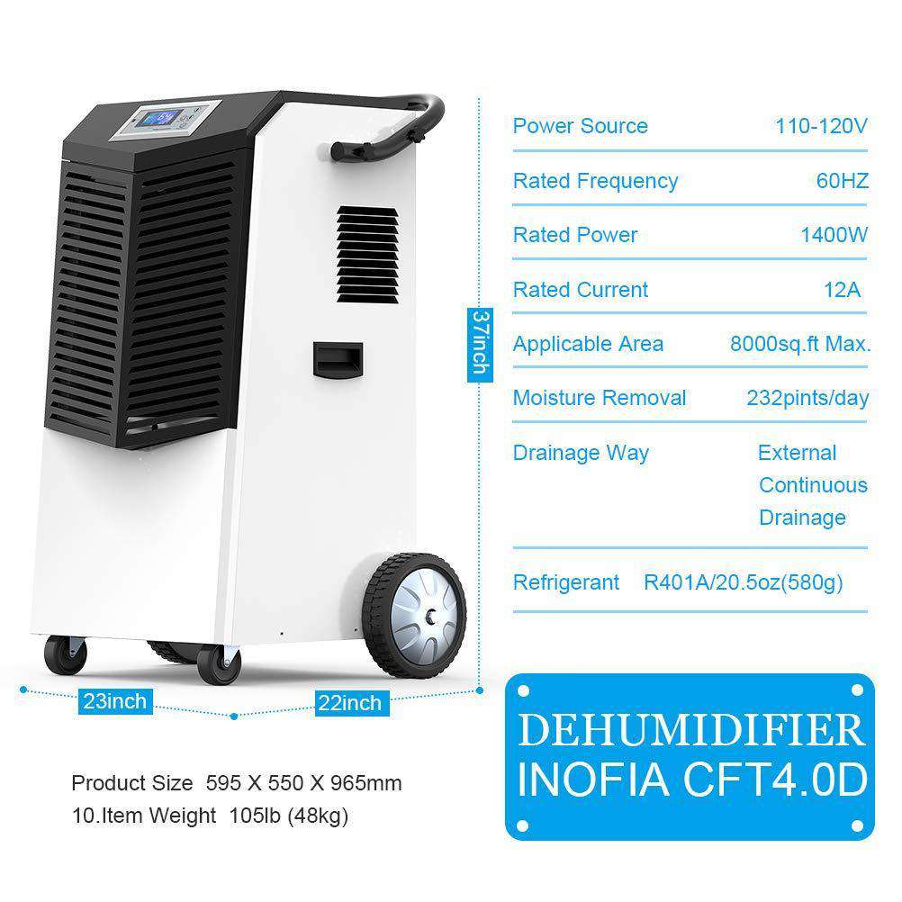 Colzer Inofia-003 Large Building 29 Gallons 232 Pints Largest Capacity Compressor Basement/Warehouse Industrial Commercial Dehumidifier New
