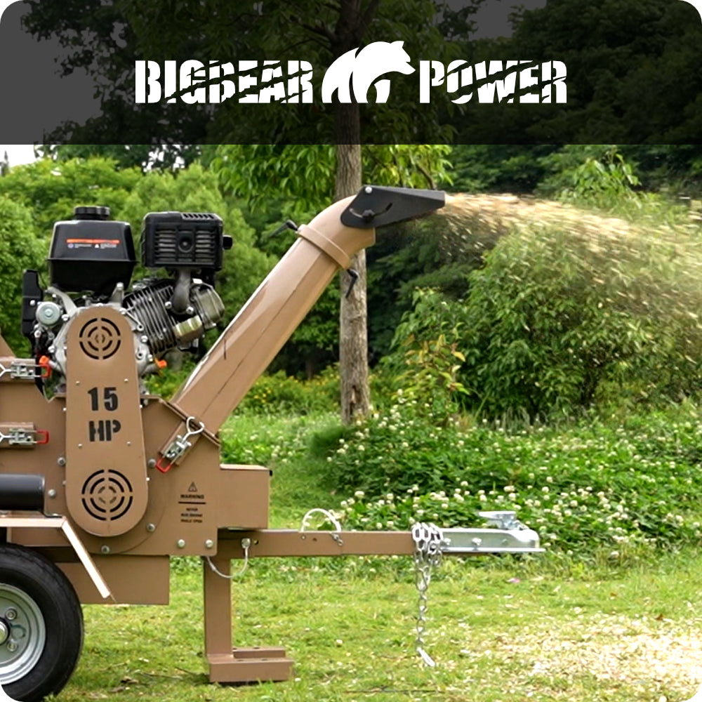 BigBear Power BBC52 Tornadic Wood Chipper 5" 15 HP Gas Powered Commercial Self Feeding Electric Start Scratch and Dent