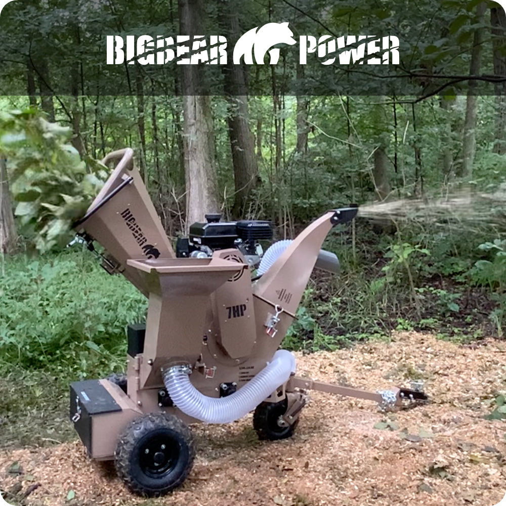 BigBear Power BBC31E Tornadic Wood Chipper 3" 7 HP Shredder with Vacuum Gas Powered Commercial Electric Start New