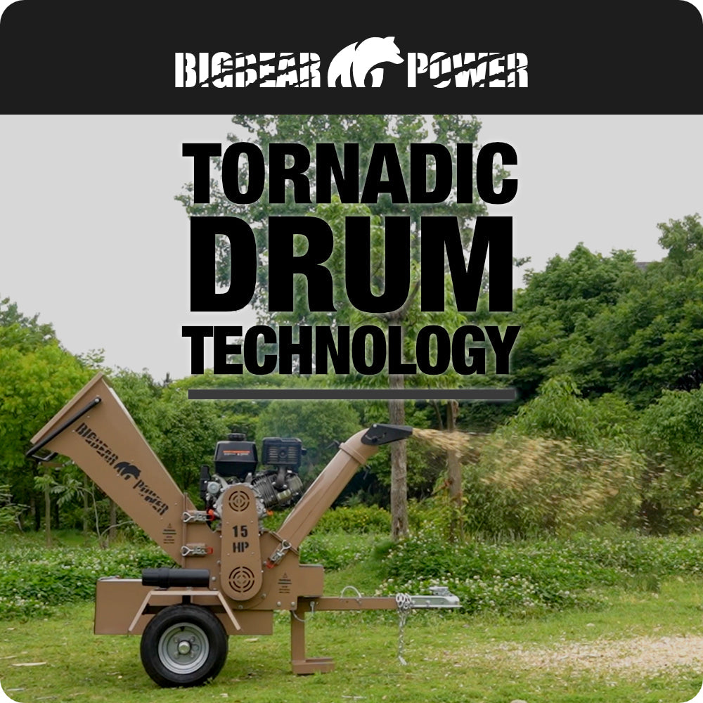 BigBear Power BBC52 Tornadic Wood Chipper 5" 15 HP Gas Powered Commercial Self Feeding Electric Start Scratch and Dent