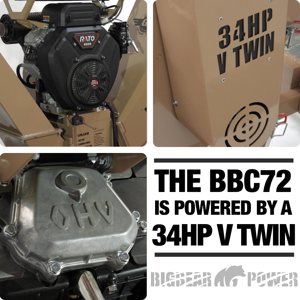 BigBear Power BBC72 Tornadic Wood Chipper 7" 34 HP V-Twin Engine Gas Powered Commercial Self Feeding Electric Start New
