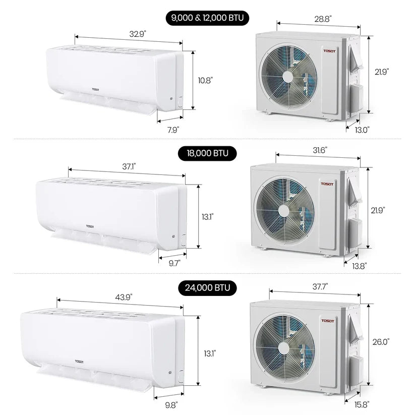 Tosot Mini-Split Air Conditioner with Heat Pump WiFi 9,000 BTU 450 Sq. Ft Cosmo Series New