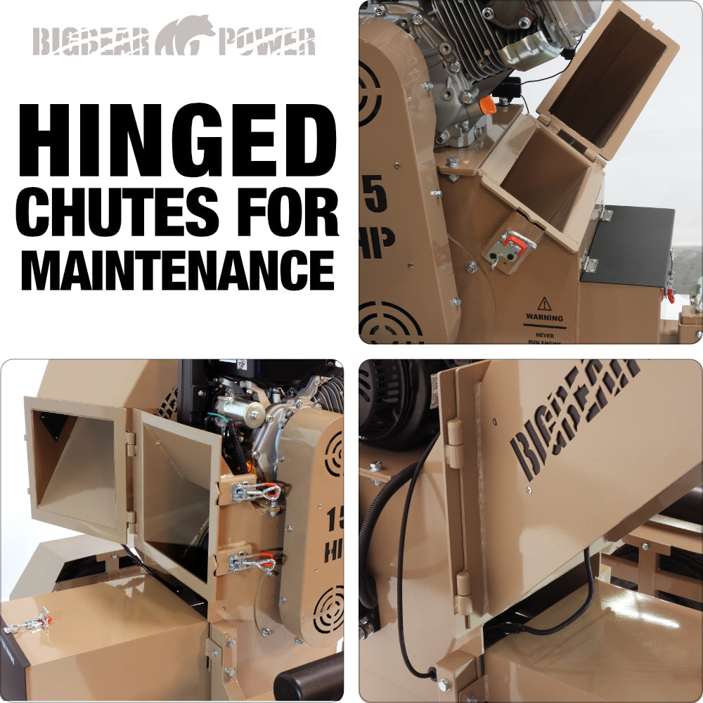 BigBear Power BBC52 Tornadic Wood Chipper 5" 15 HP Gas Powered Commercial Self Feeding Electric Start Scratch and Dent
