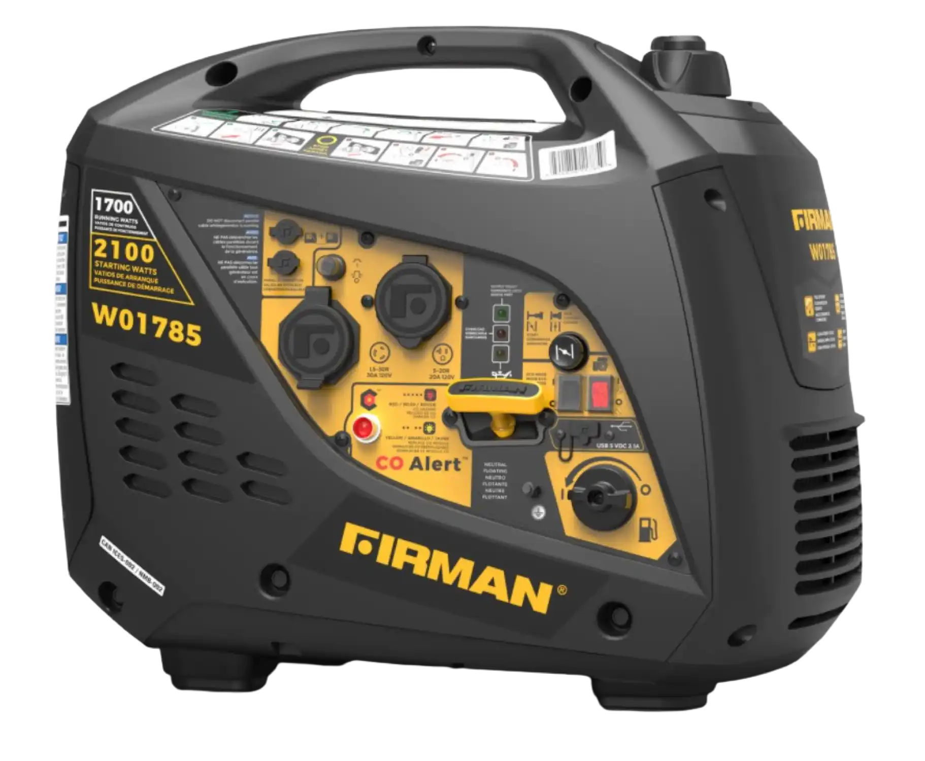 Firman W01785 1700W/2100W Gas Recoil Start Parallel Ready Inverter Generator With CO Alert New
