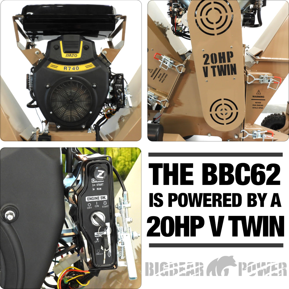 BigBear Power BBC62 Tornadic Wood Chipper 6" 20 HP V-Twin Engine Gas Powered Commercial Self Feeding Electric Start New