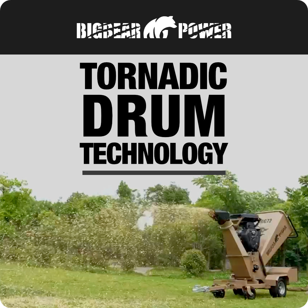 BigBear Power BBC72 Tornadic Wood Chipper 7" 34 HP V-Twin Engine Gas Powered Commercial Self Feeding Electric Start New