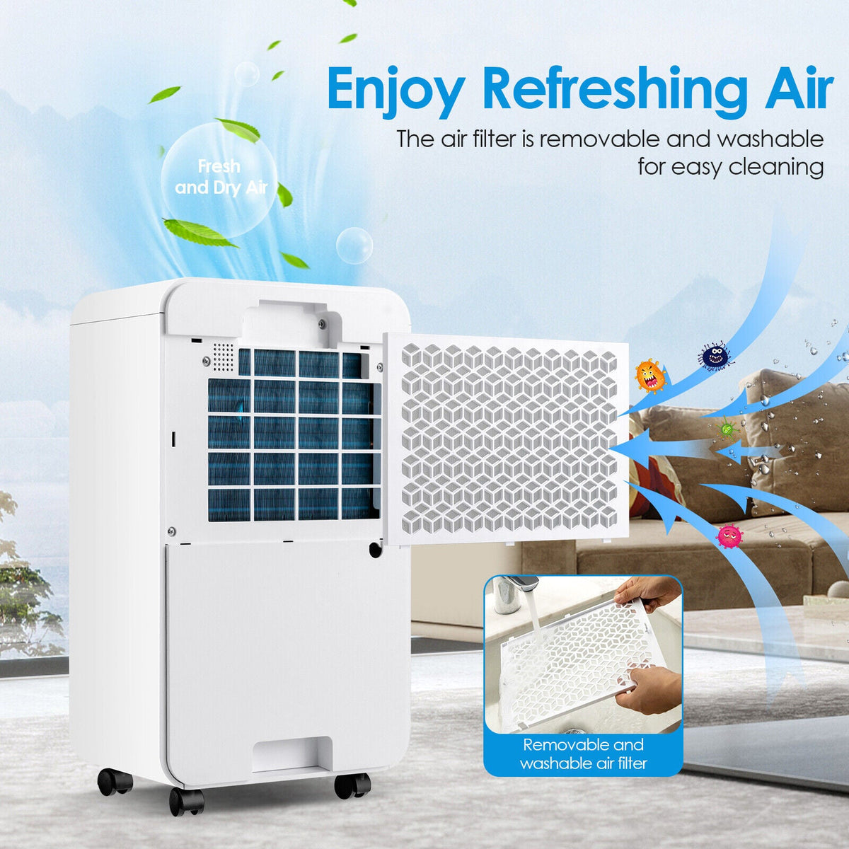 Costway 32 Pint 2000 Sq Ft Home Basement Dehumidifier 3-Color Digital Display 58364271 New
