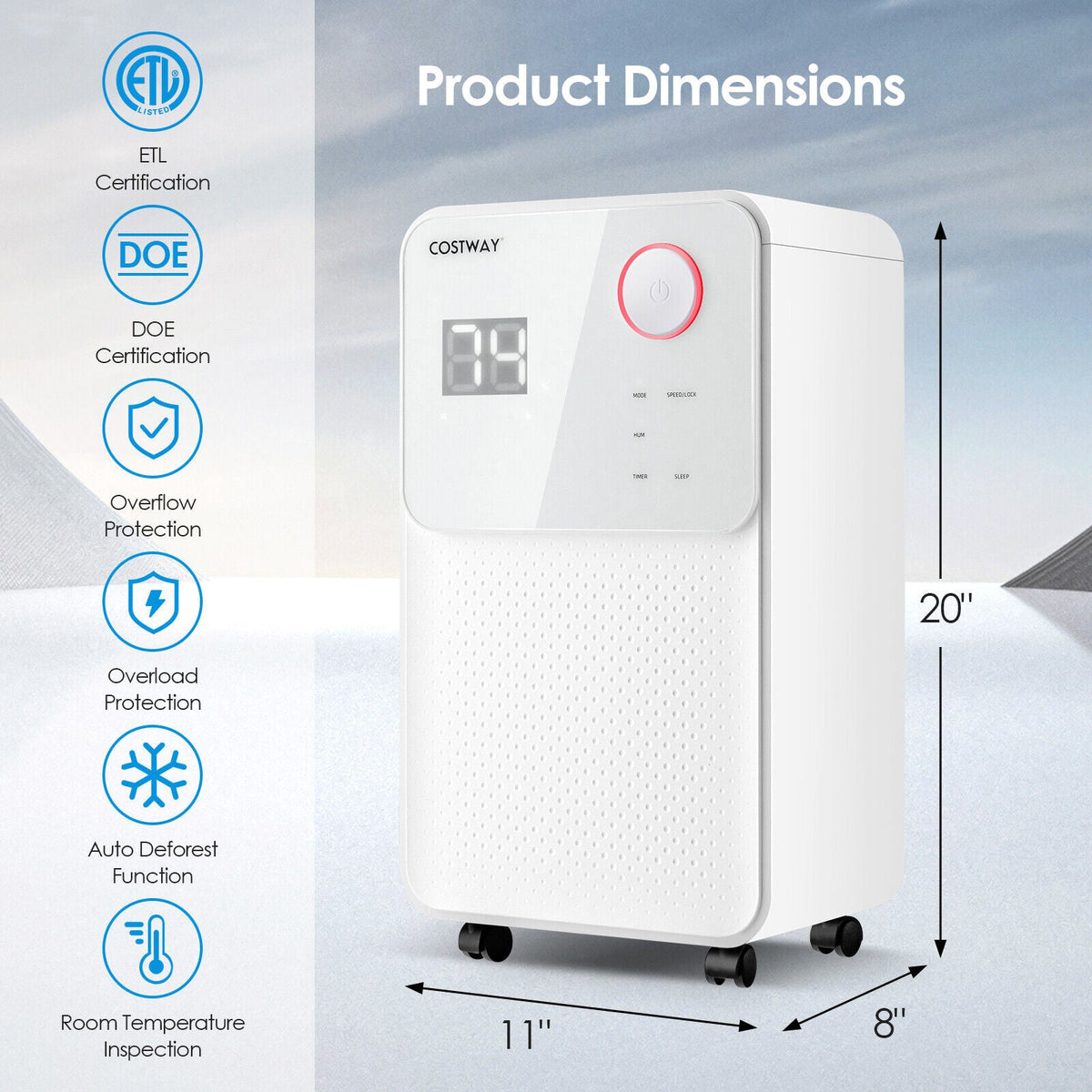 Costway 32 Pint 2000 Sq Ft Home Basement Dehumidifier 3-Color Digital Display 58364271 New
