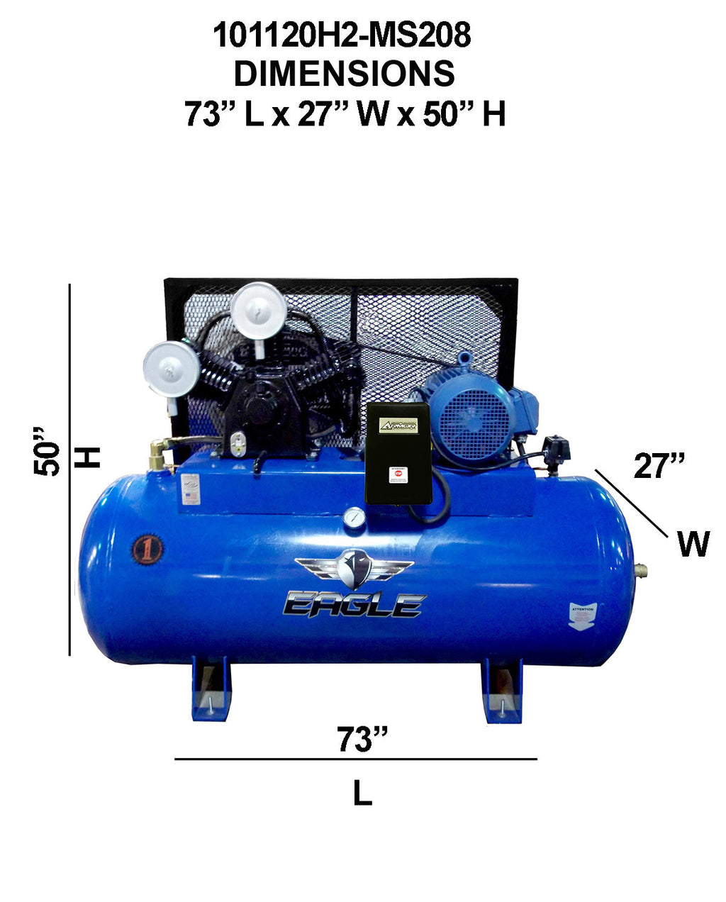 Eagle Air Compressor with Mag Starter 200 PSI 120 Gallon 36 CFM 10 HP Single Phase 208V New