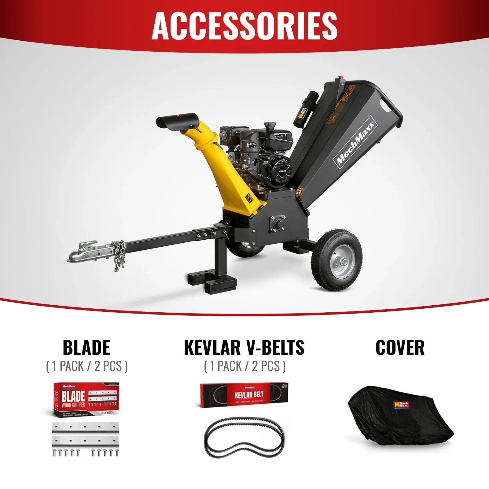 MechMaxx GS1500 Wood Chipper 5" Electric Start KOHLER 429cc Gasoline Engine Powered New