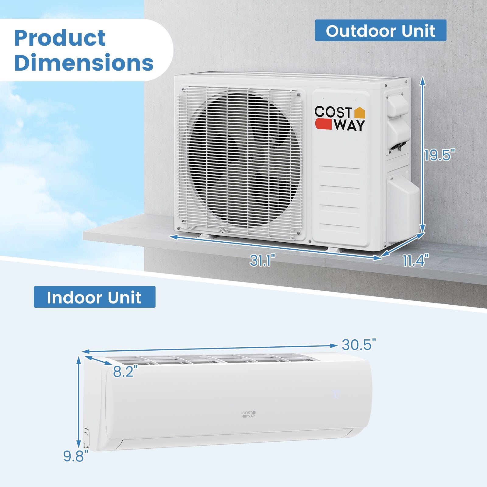 Costway EchoCool 11500 BTU 115V Mini Split Air Conditioner Heat Pump WiFi 132874569 New