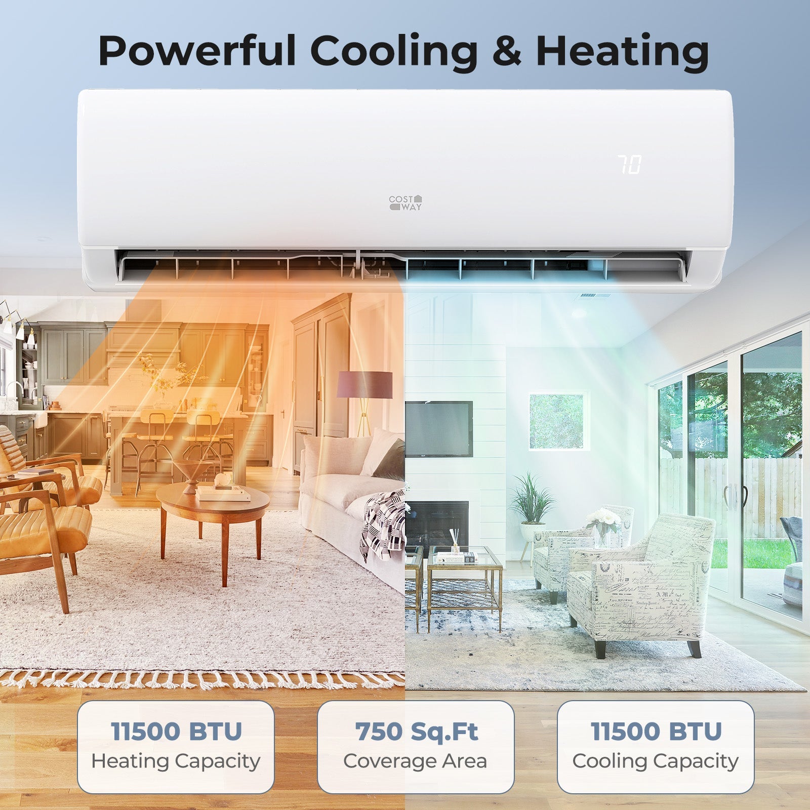 Costway EchoCool 11500 BTU 208/230V Mini Split Air Conditioner Heat Pump 284965173 New