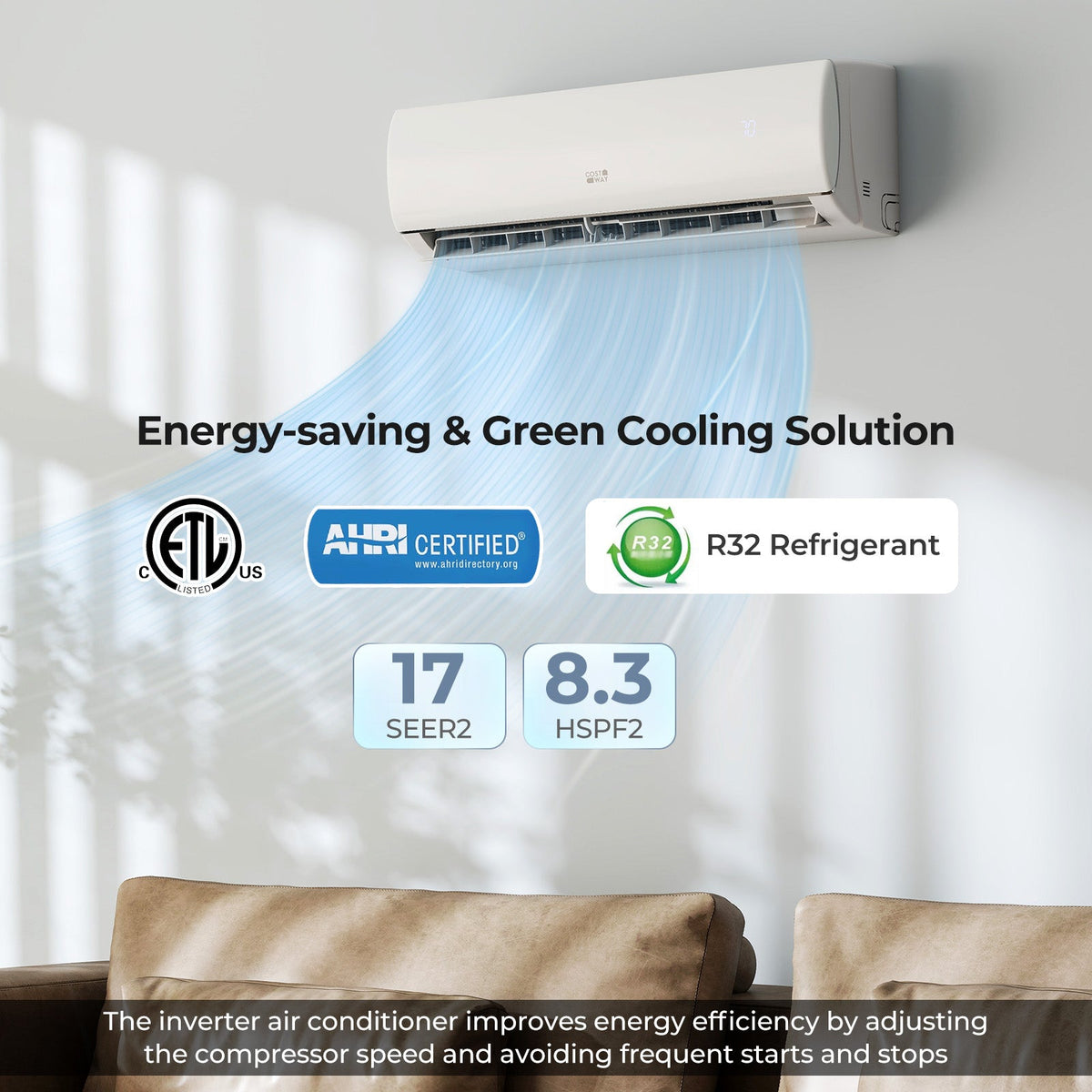 Costway EchoCool 11500 BTU 208/230V Mini Split Air Conditioner Heat Pump 284965173 New