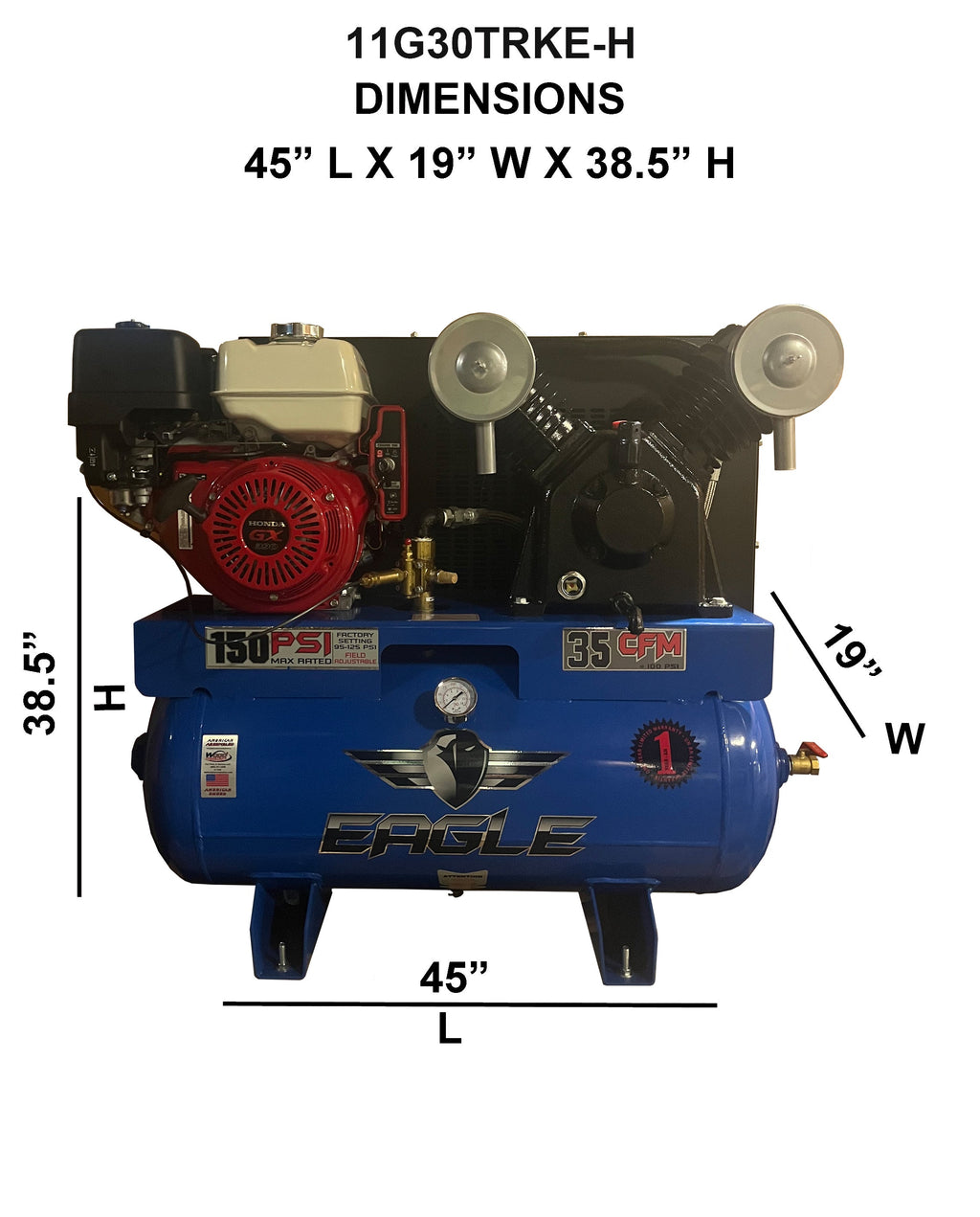 Eagle Truck Mount Air Compressor 150 PSI 30 Gal. 35 CFM 13 HP Honda GX390 Electric Start 11G30TRKE-H Scratch and Dent
