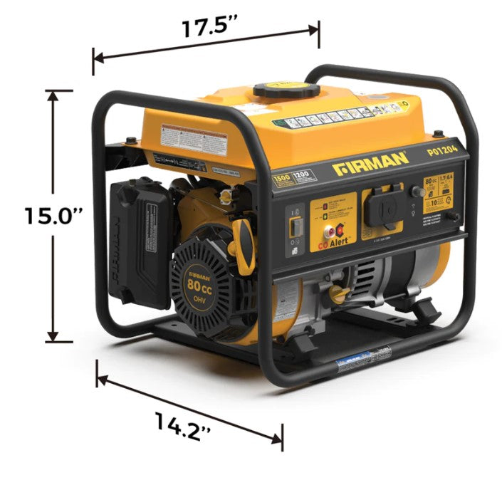 Firman P01204 Generator 1200W/1500W 20 Amp With CO Alert New