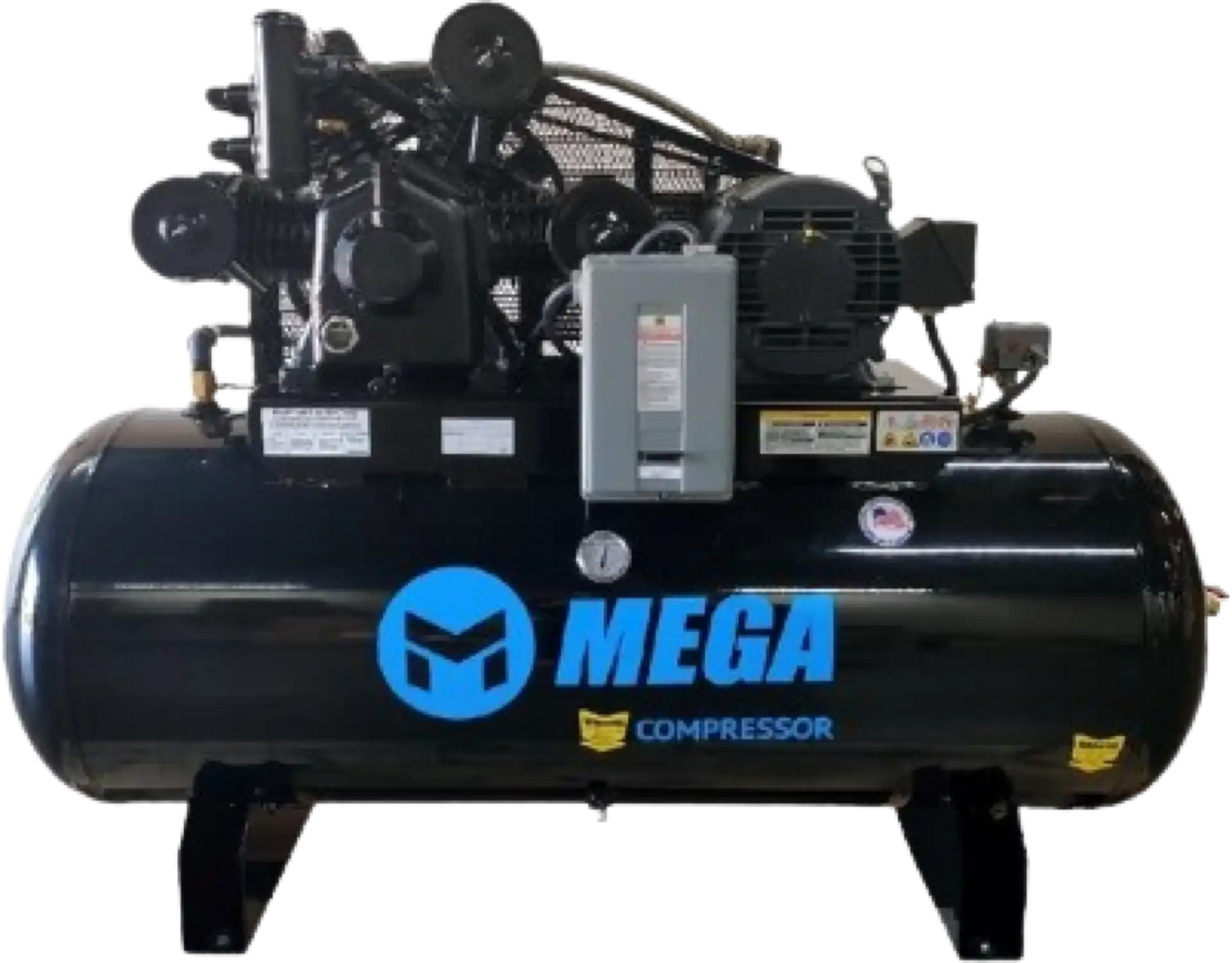 Mega Compressor MP-15120H3-U460 Two-Stage Air Compressor 15 HP 120 Gallon 460V 3-Phase Electric Start New