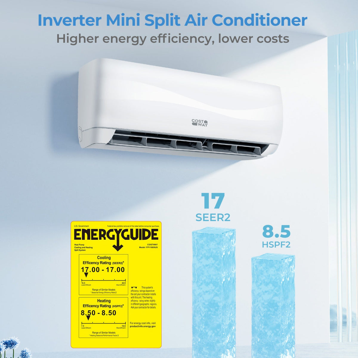 Costway 12,000 BTU 17 SEER2 208-230V Mini Split Air Conditioner Heat Pump Blast Series 33419398 New
