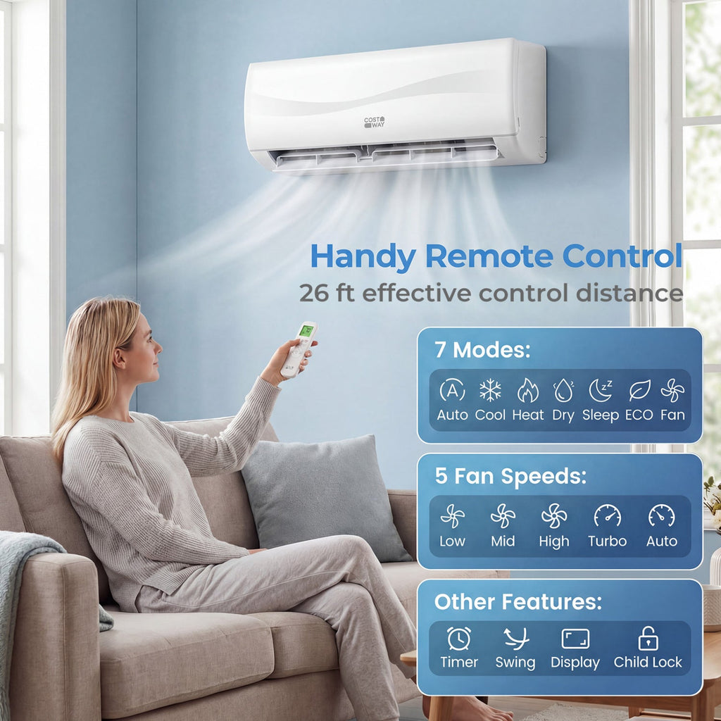 Costway 12000 BTU 20 SEER2 115V Mini Split Air Conditioner Heat Pump 87347590 New