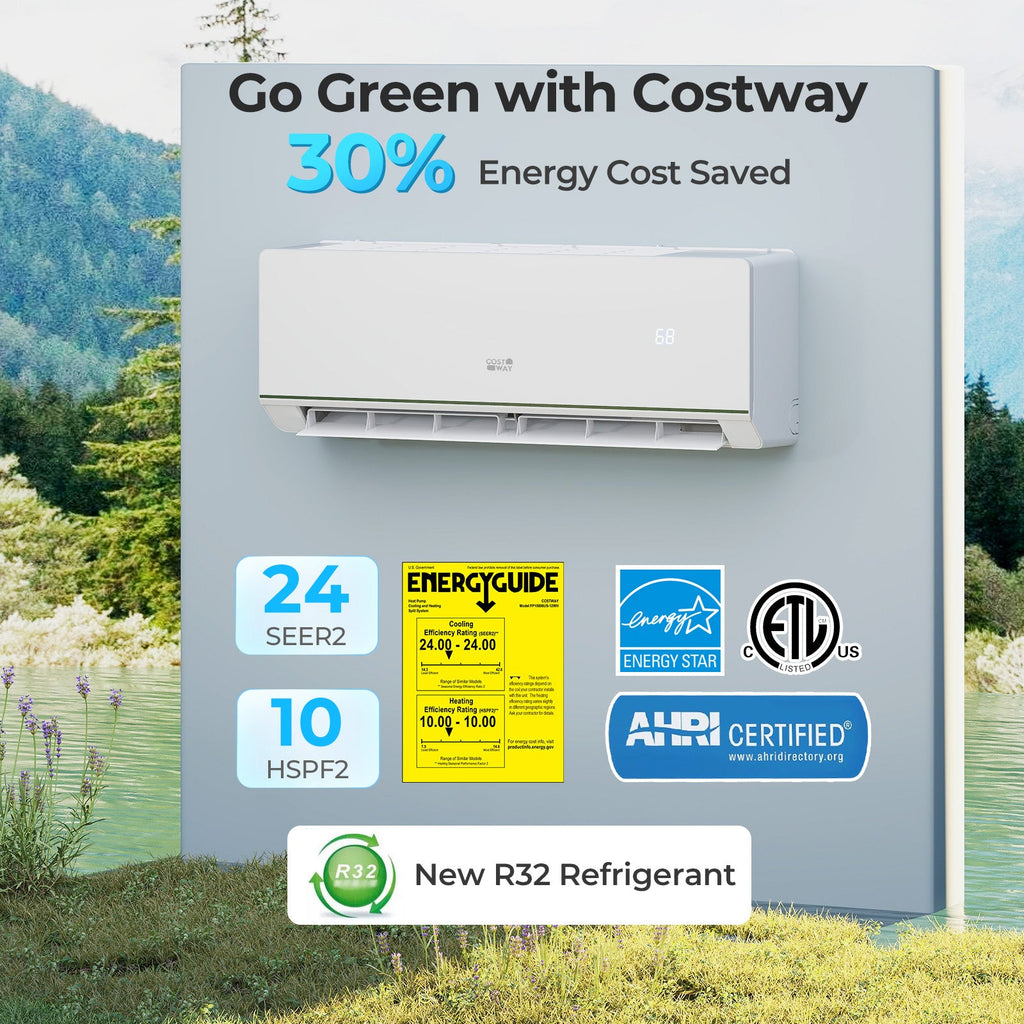 Costway 12,000 BTU 24 SEER2 Mini Split Heat Pump 208-230V 329645187 New