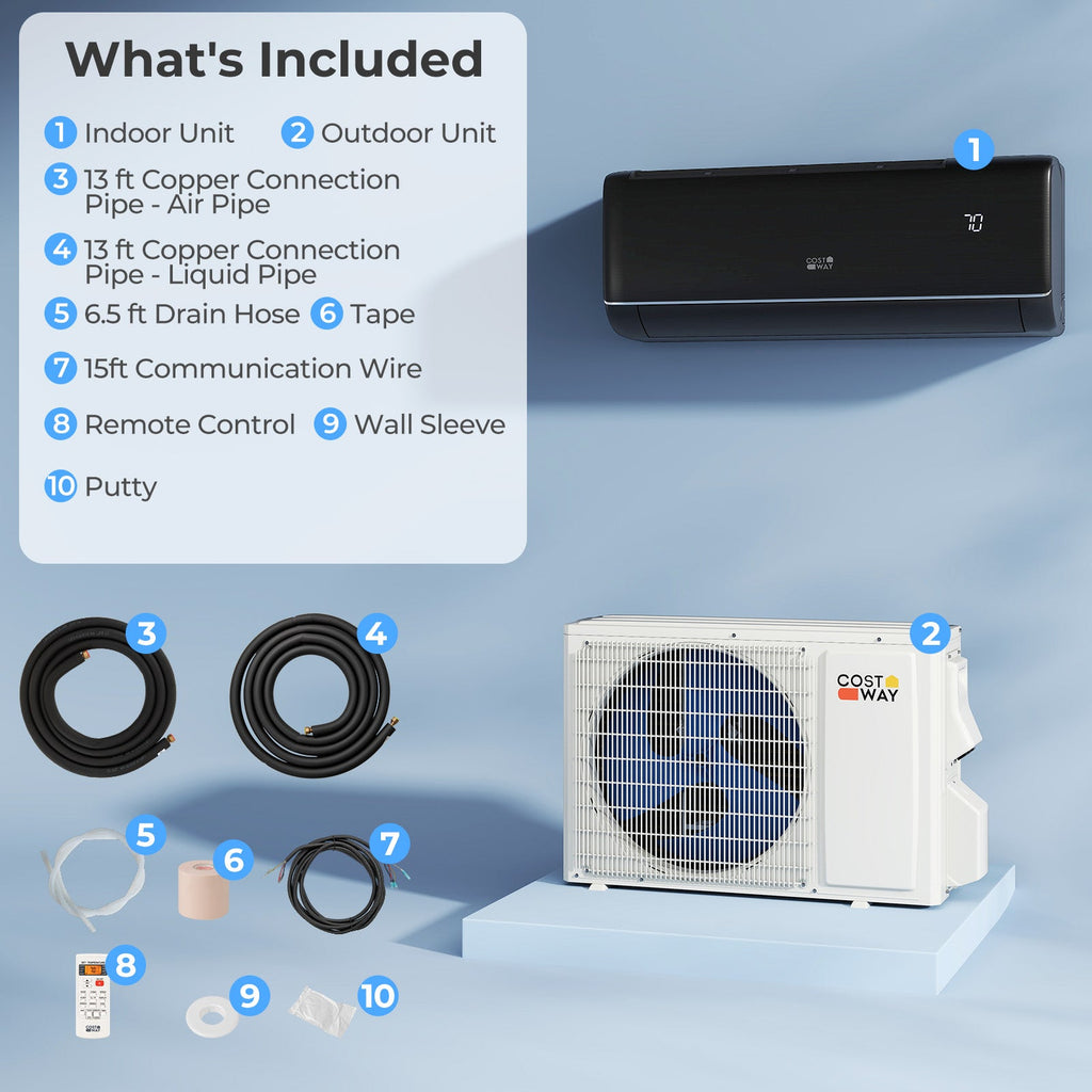 Costway 12000 BTU 22 SEER2 115V WiFi Mini Split AC Alexa Gray 613845972 New