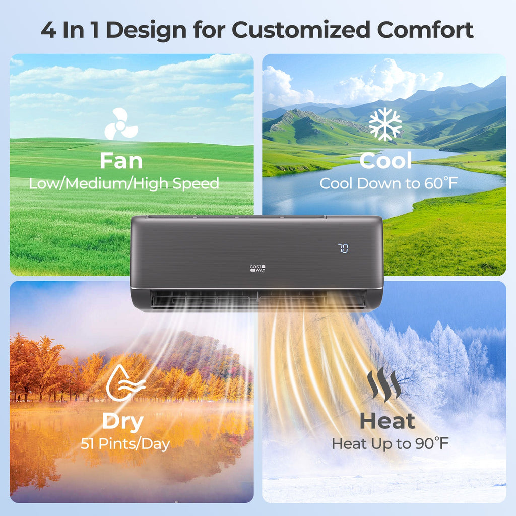 Costway 12000 BTU 22 SEER2 115V WiFi Mini Split AC Alexa Gray 613845972 New