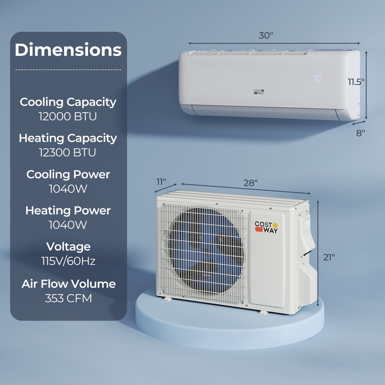 Costway 12000 BTU 115V 22 SEER2 WiFi Mini Split Heat Pump 796124538 New
