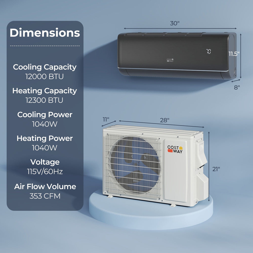 Costway 12000 BTU 22 SEER2 115V WiFi Mini Split AC Alexa Gray 613845972 New