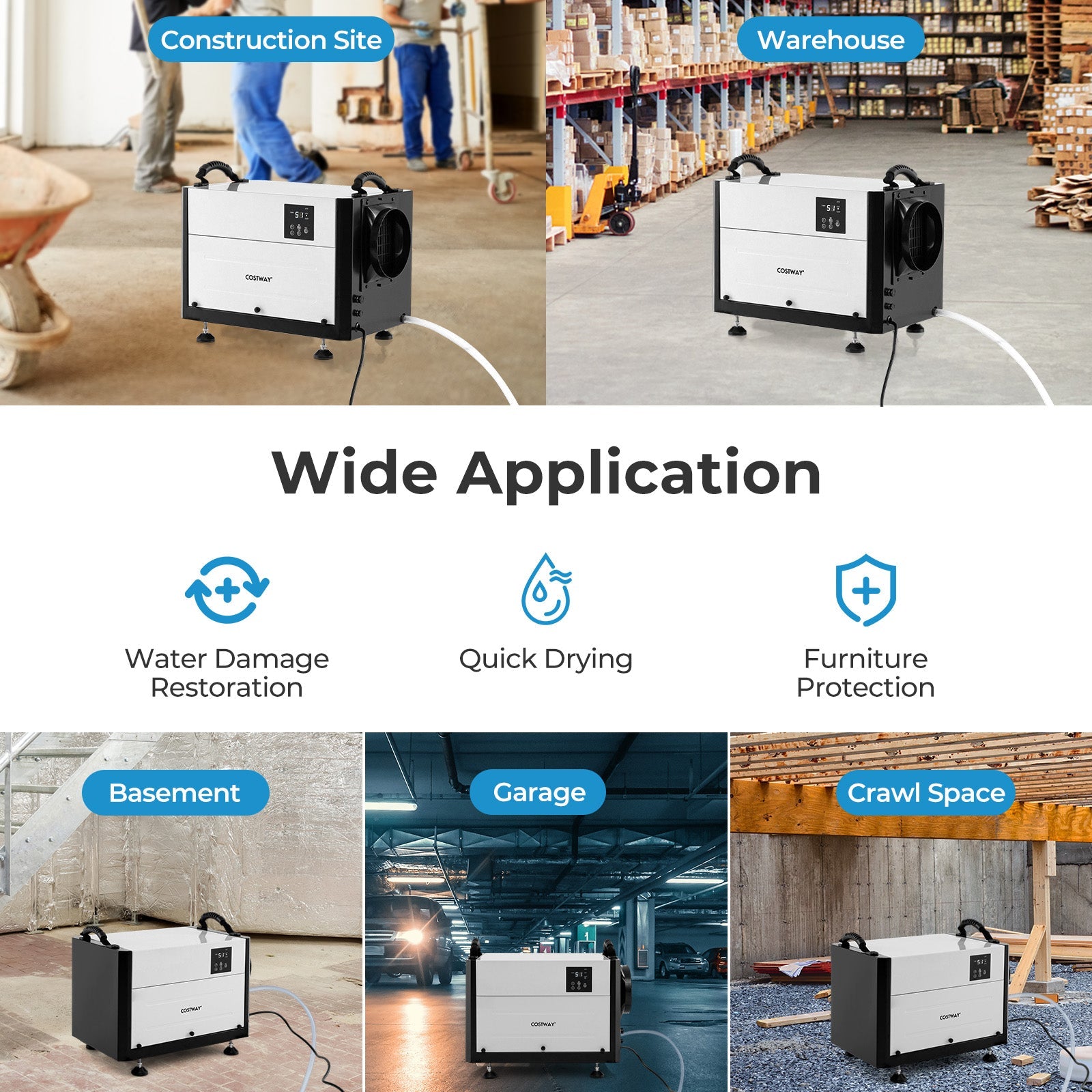 Costway 124 Pint Crawl Space Dehumidifier 3 Modes 24H Timer 637518492 New