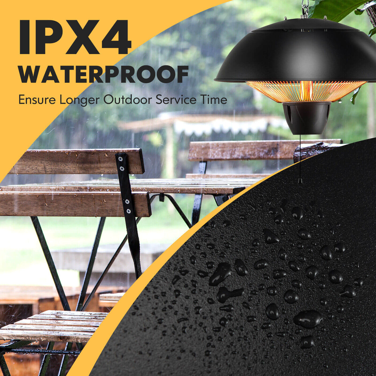 Costway 1500W Electric Hanging Patio Heater IPX4 Waterproof 51638927 New