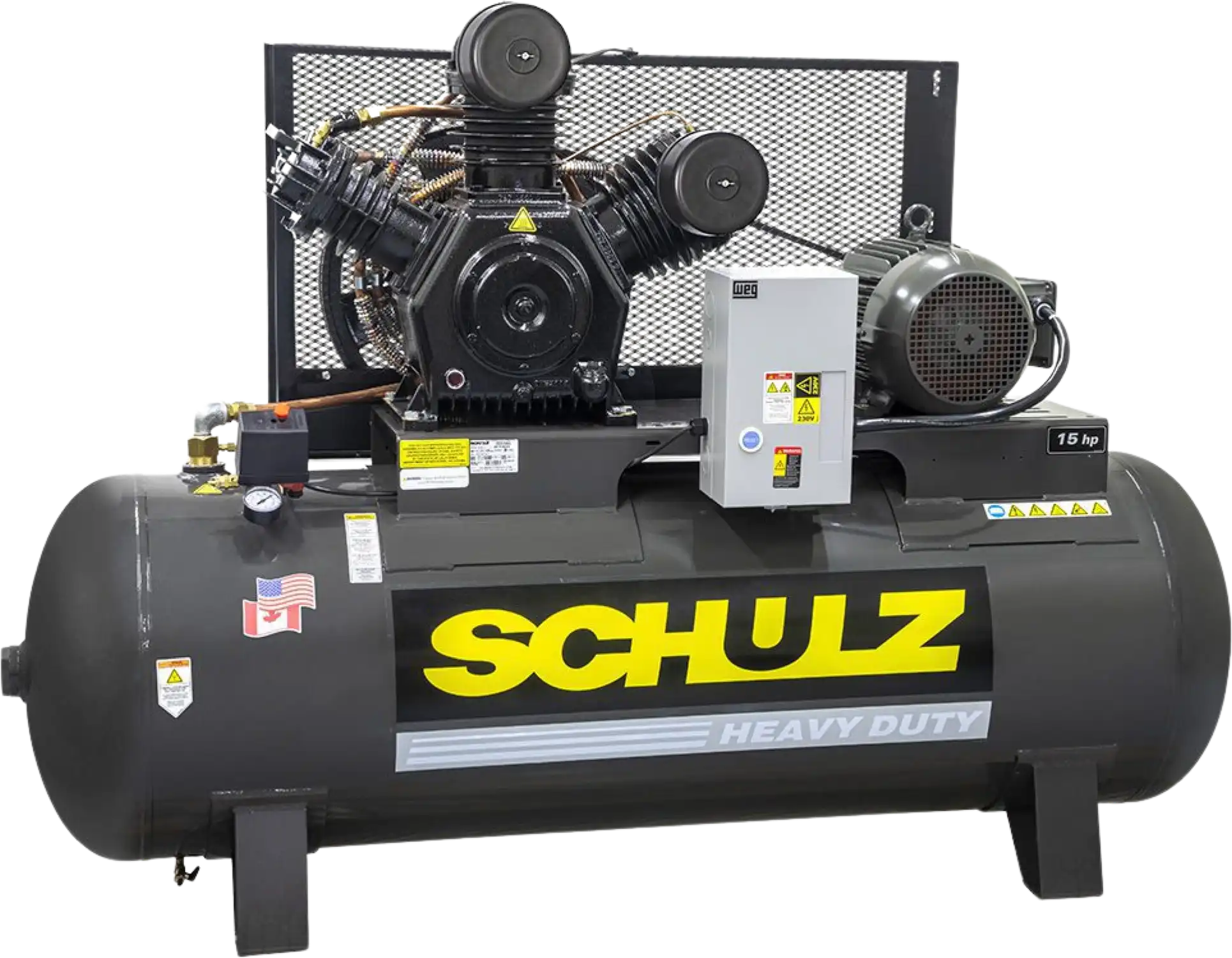 Schulz V-Series Air Compressor 15 HP 120 gal. 2-Stage 208-230V 3-Phase Horizontal 15120HW60X-3 New