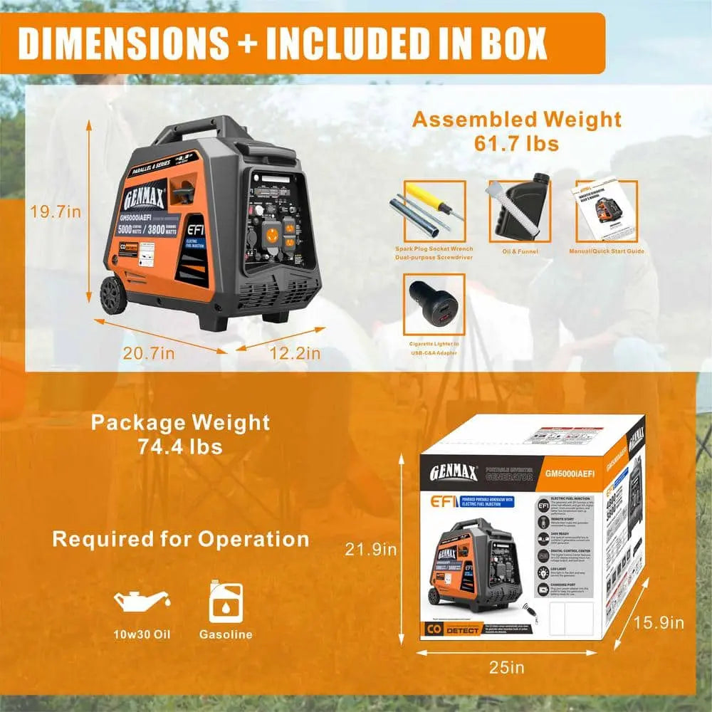 GENMAX GM5000iAEFI 30 Amp 3800W/5000W Inverter Generator Gas Remote Start CO Sensor New