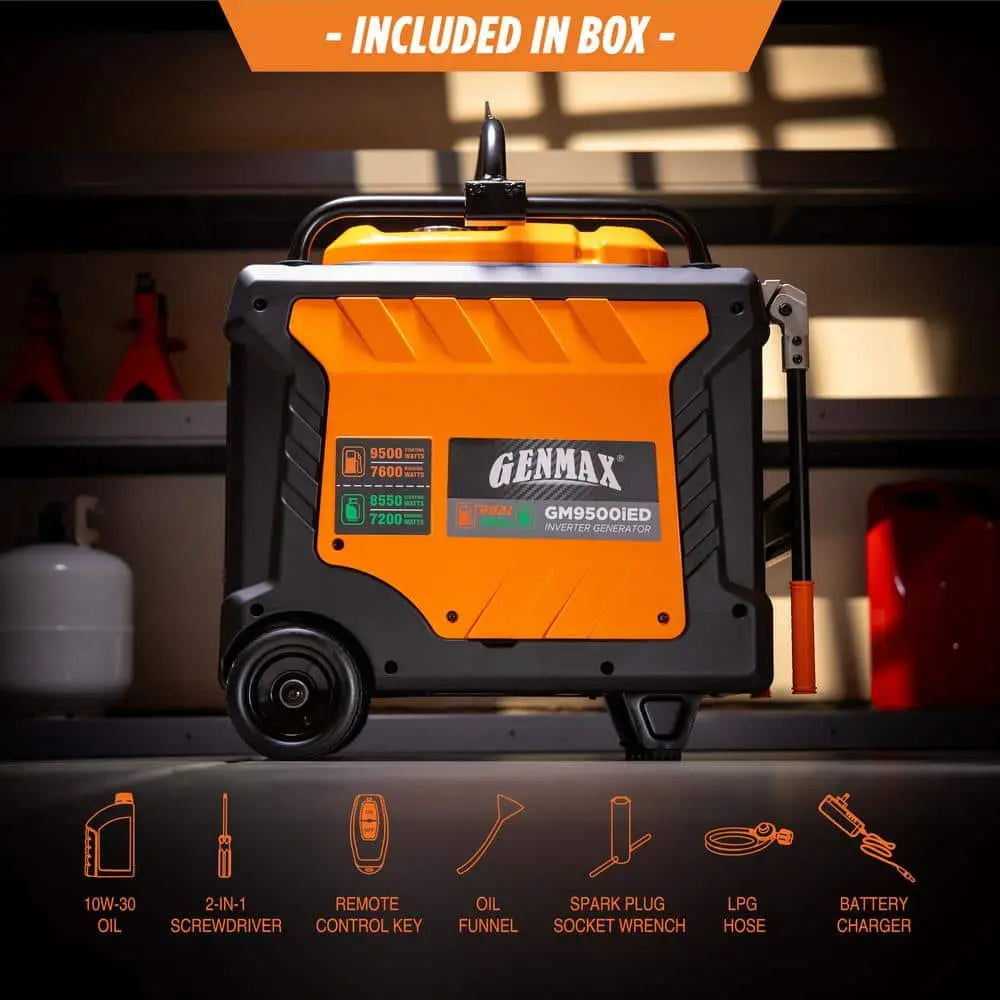 GENMAX GM9500iEDC 50 Amp 7600W/9500W Inverter Generator Dual Fuel Gas Propane Remote Start CO Sensor New