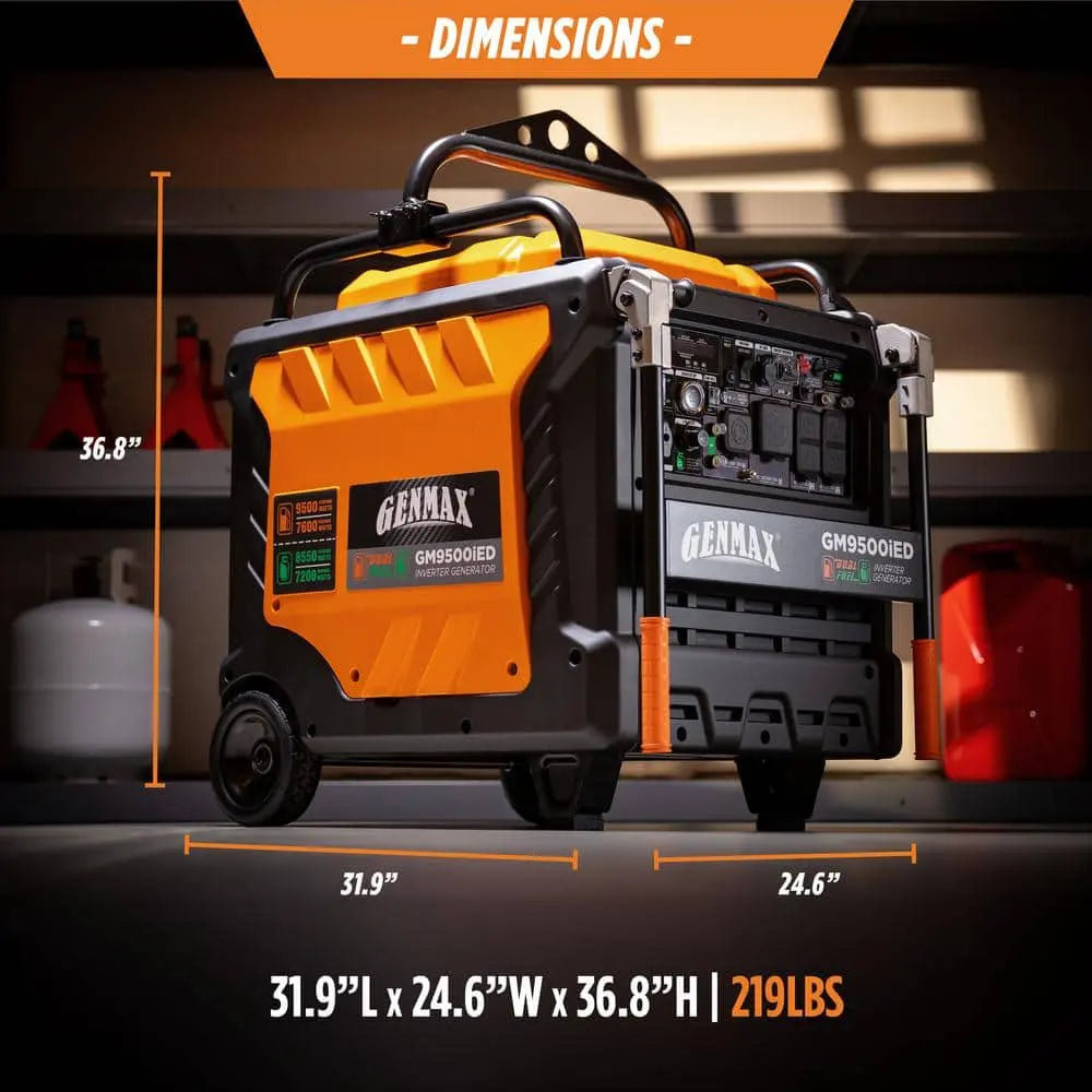 GENMAX GM9500iEDC 50 Amp 7600W/9500W Inverter Generator Dual Fuel Gas Propane Remote Start CO Sensor New