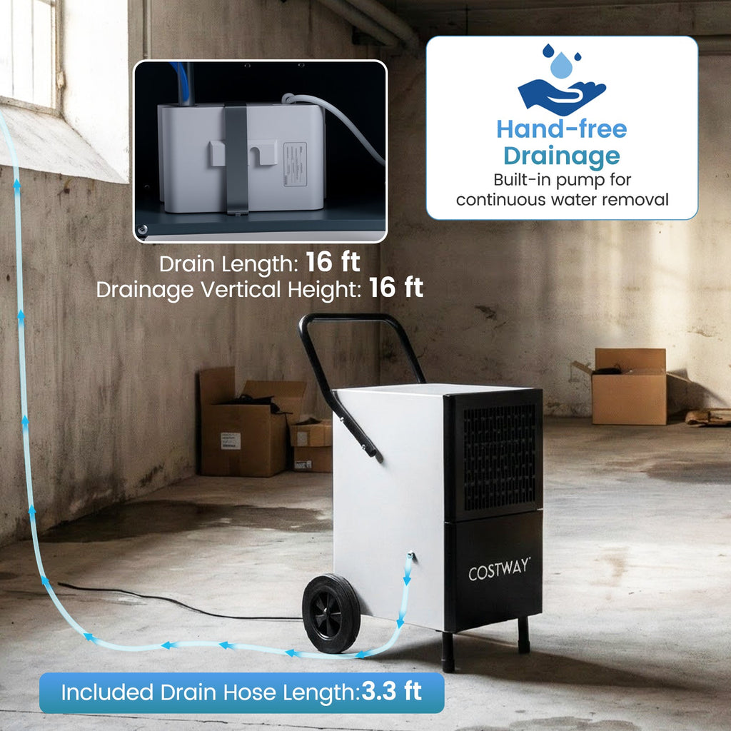 Costway 189 Pint Commercial Dehumidifier Built-in Water Pump 72124330 New