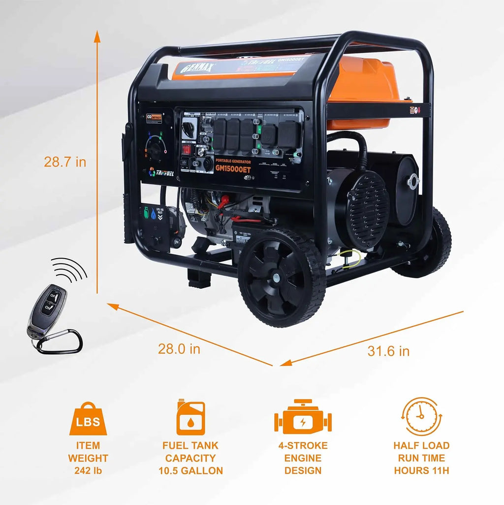 GENMAX GM15000ET 11000W/15000W Generator Tri-Fuel 50A Remote Start Gas Propane Natural Gas with CO Detect New