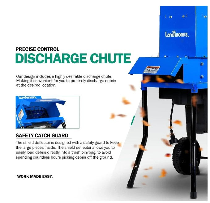 Landworks GUO049 Electric Shredder and Mulcher 120V AC 11" Cutting Blade .5" Cutting Capacity New