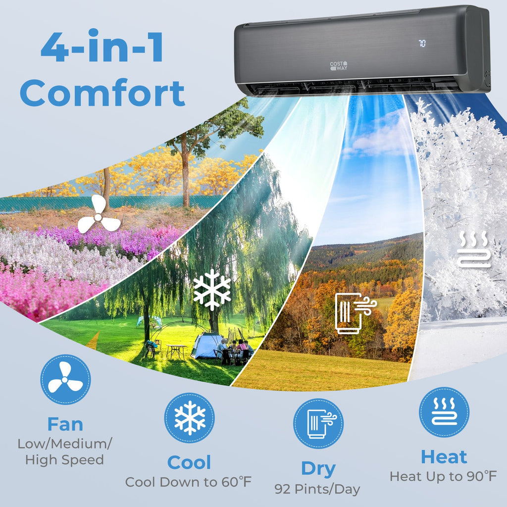 Costway Mini Split AC and Heater 24000 BTU 21 SEER2 Wi-Fi Enabled Energy Star Certified 32796185 New