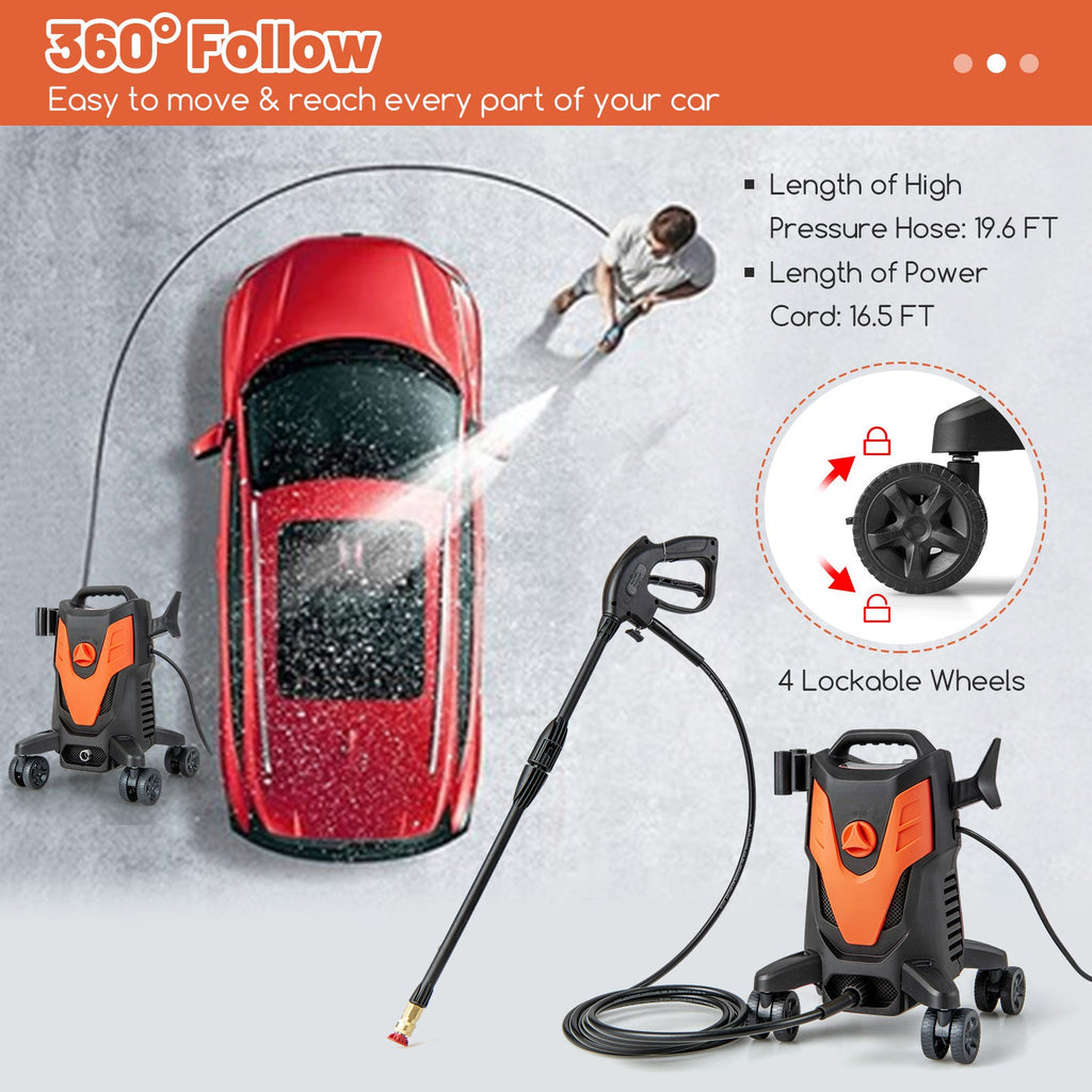 Costway 2400 PSI 1.7 GPM Electric Pressure Washer 4-Wheel 34612987 New