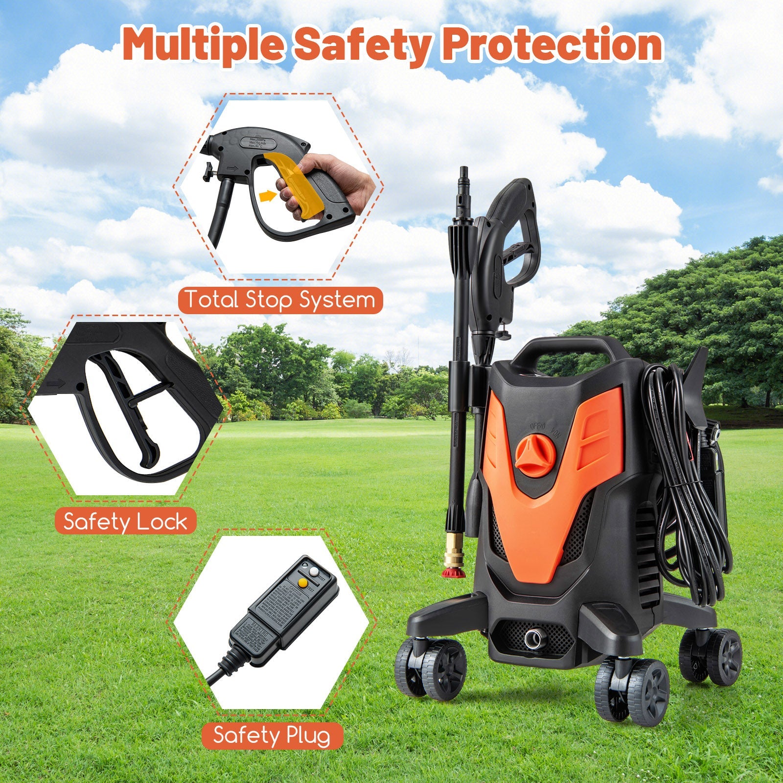 Costway 2400 PSI 1.7 GPM Electric Pressure Washer 4-Wheel 34612987 New