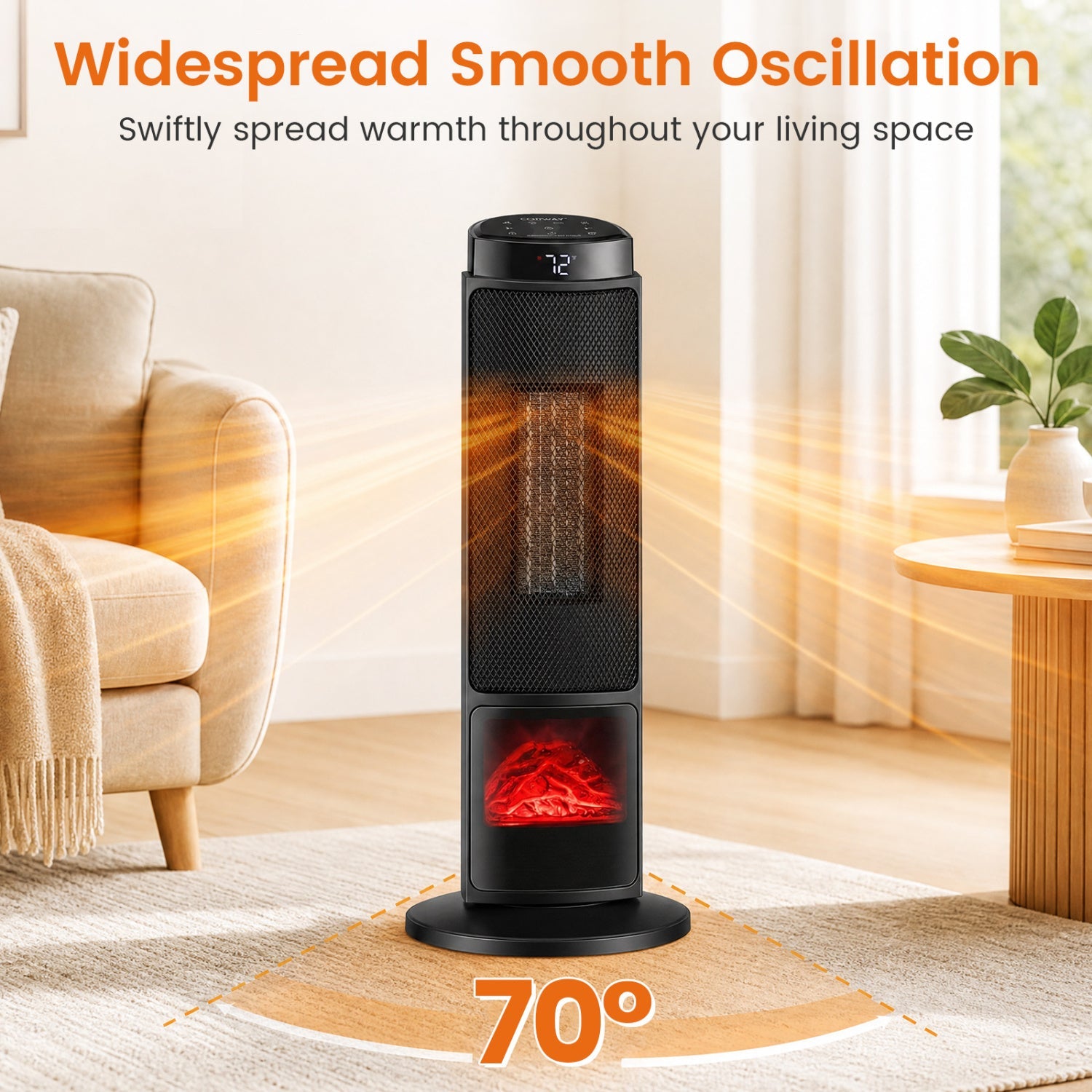 Costway 24" 1500W PTC Ceramic Tower Space Heater w/ 7-Color Flame 62805591 New
