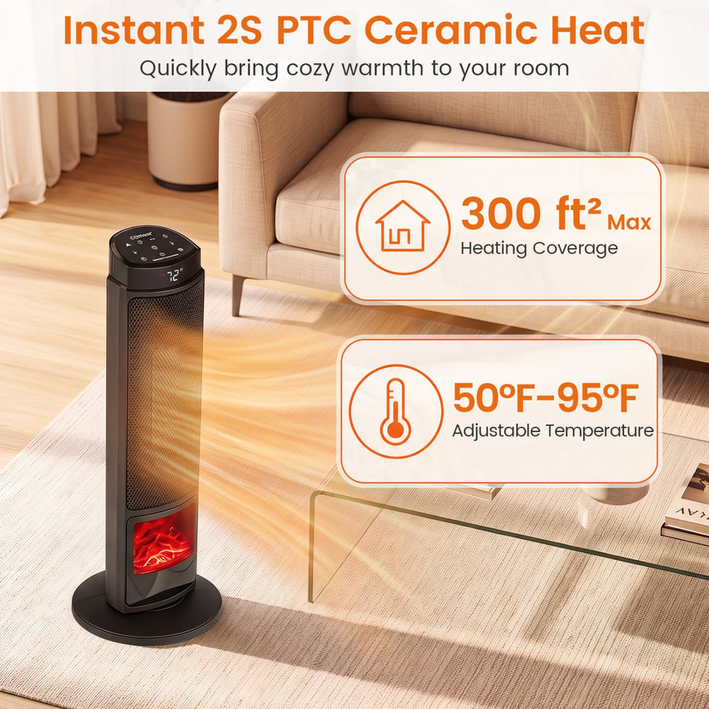 Costway 24" 1500W PTC Ceramic Tower Space Heater w/ 7-Color Flame 62805591 New
