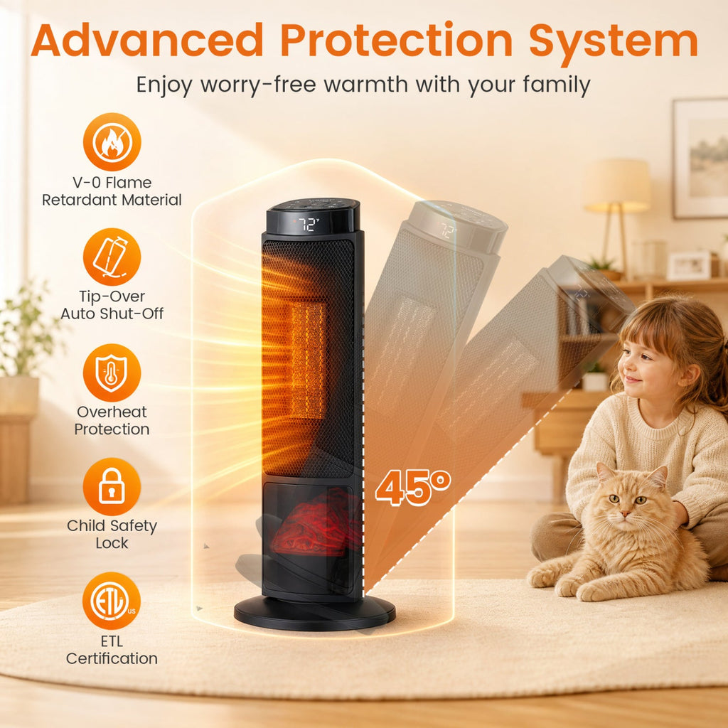 Costway 24" 1500W PTC Ceramic Tower Space Heater w/ 7-Color Flame 62805591 New