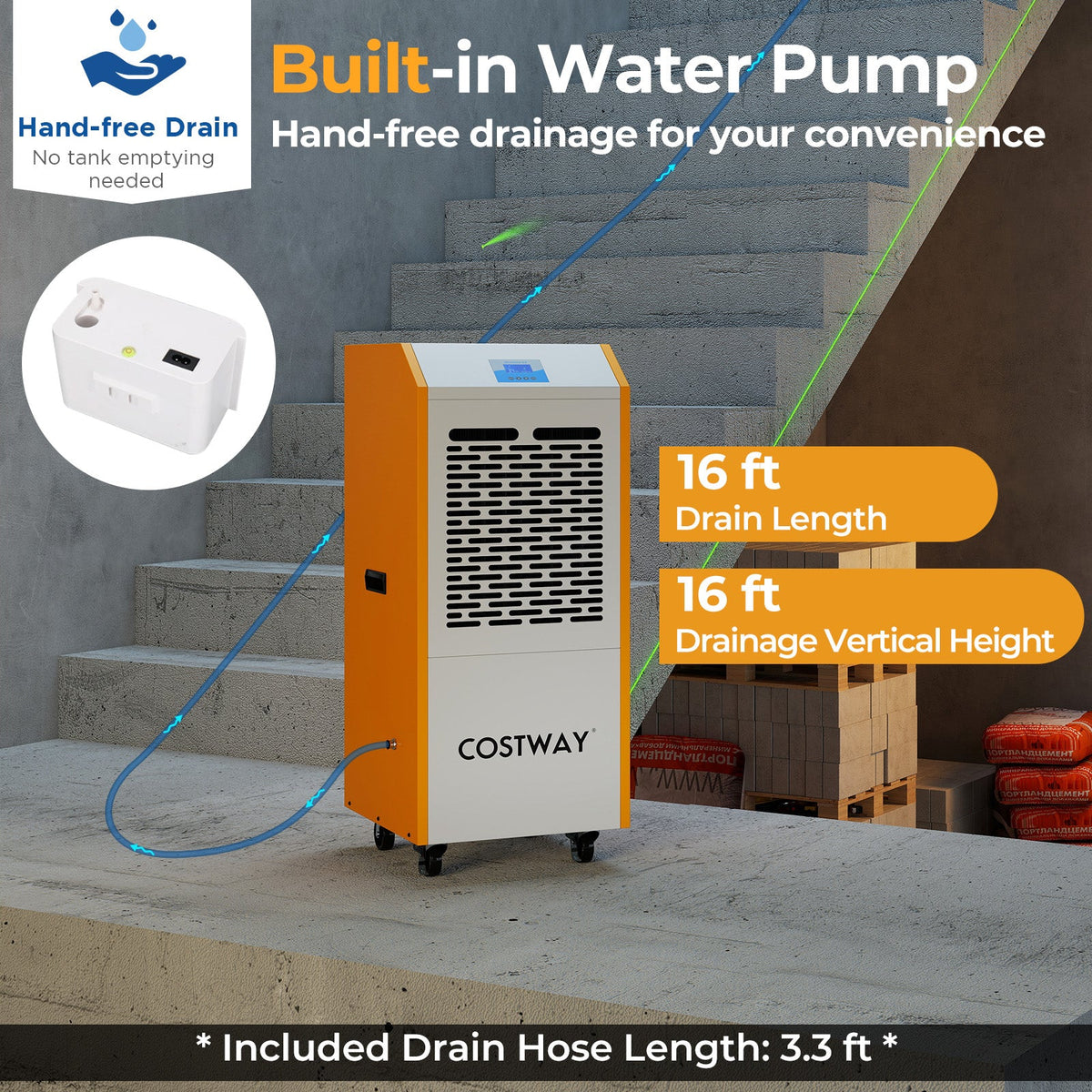 Costway 290 Pint Commercial Dehumidifier w/ Pump & Drain Hose Basement Warehouse 28364151 New