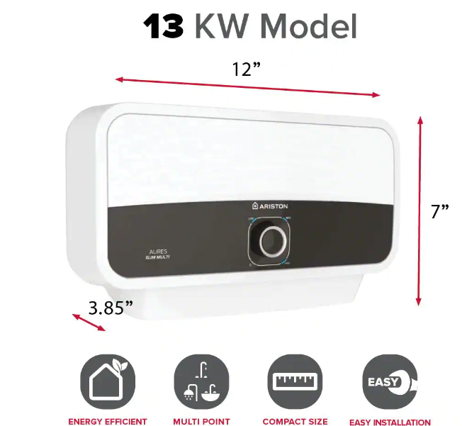 Ariston AURES SM 13 240V US Slim 2.53 GPM Point of Use Electric Tankless Water Heater New