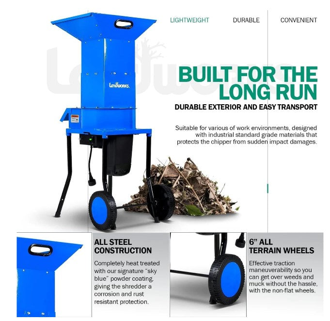Landworks GUO049 Electric Shredder and Mulcher 120V AC 11" Cutting Blade .5" Cutting Capacity New