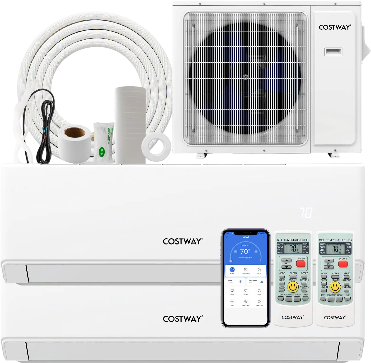 Costway UltrEco 30,000 BTU 2 Zone 23 SEER2 WiFi Mini Split Air Conditioner Heat Pump 672938514 New
