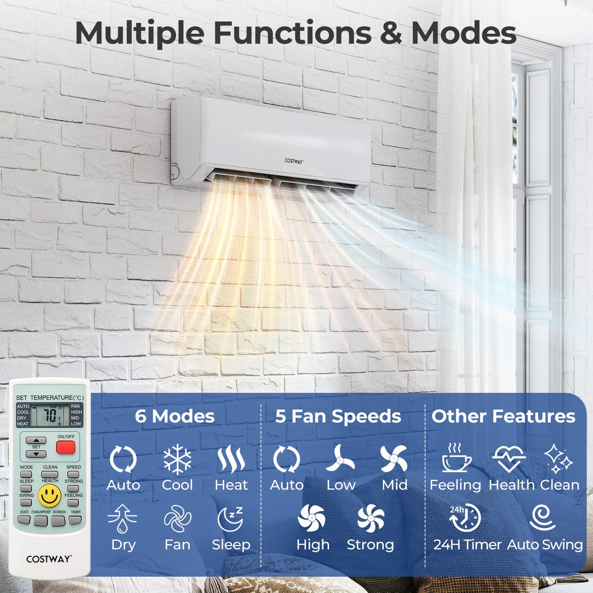 Costway UltrEco 30,000 BTU 2 Zone 23 SEER2 WiFi Mini Split Air Conditioner Heat Pump 672938514 New