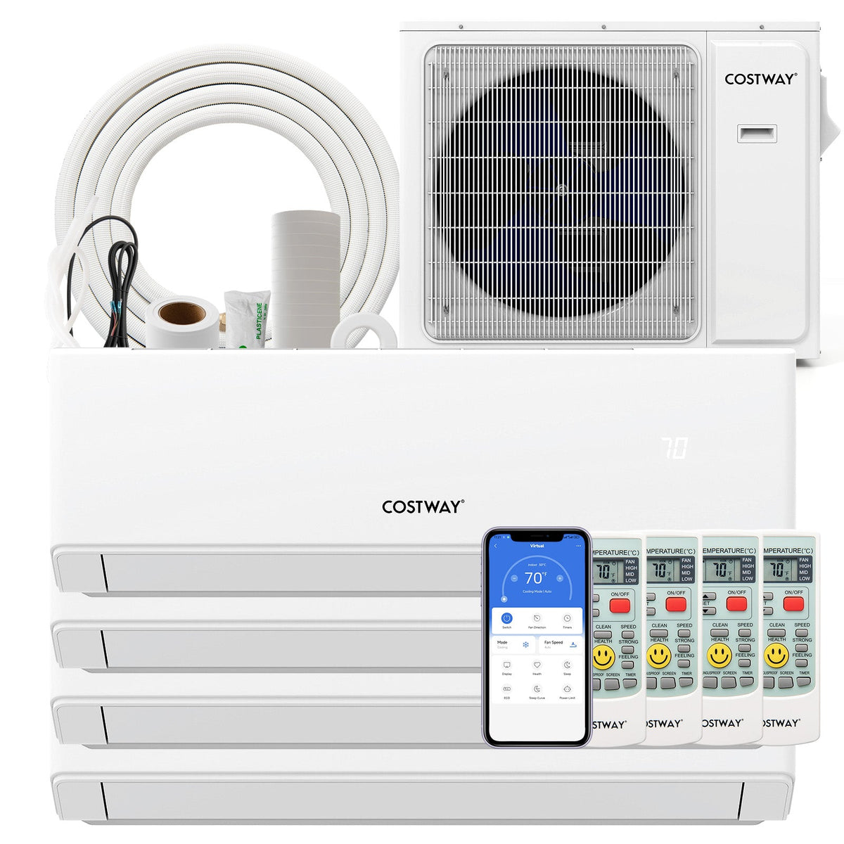 Costway UltrEco 30,000 BTU 4 Zone 23 SEER2 WiFi Mini Split Air Conditioner Heat Pump 534672918 New