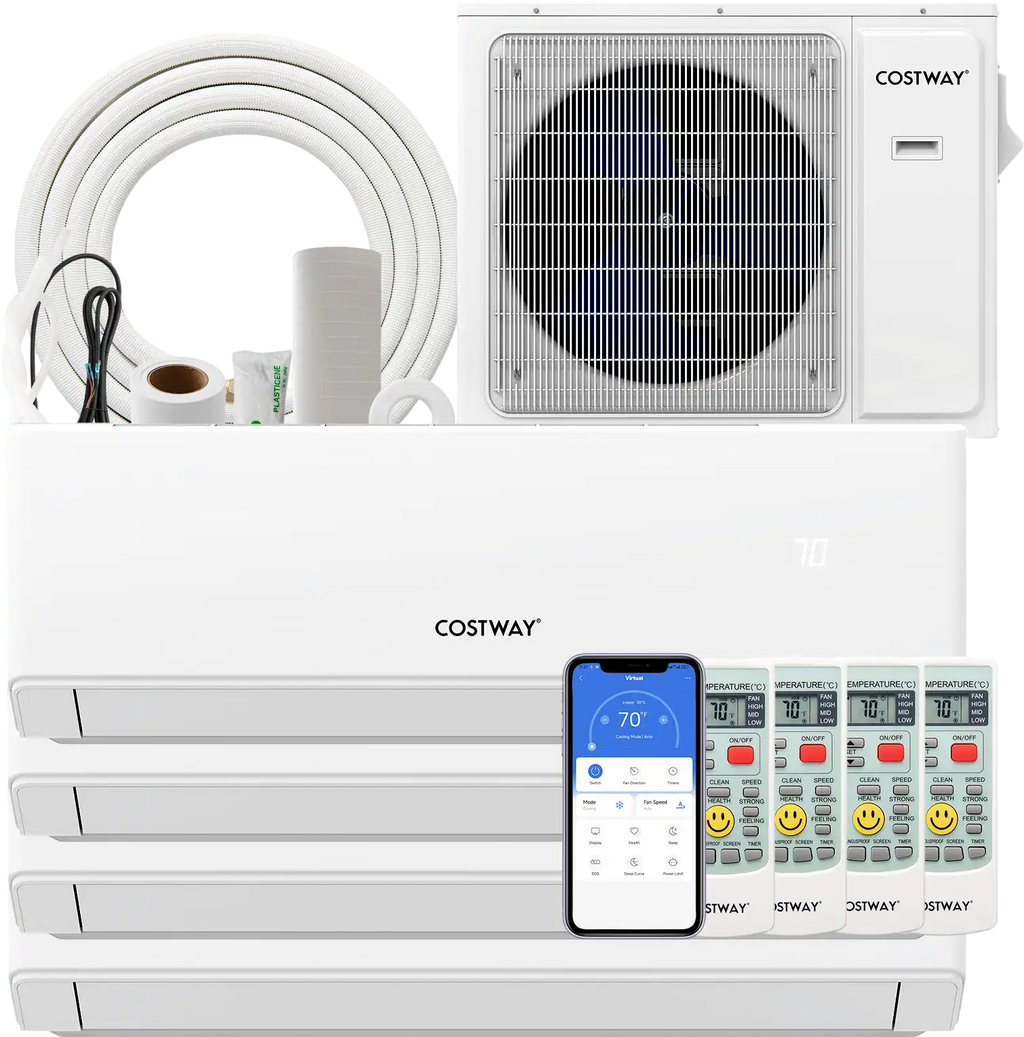 Costway UltrEco 30,000 BTU 4 Zone 23 SEER2 WiFi Mini Split Air Conditioner Heat Pump 534672918 New