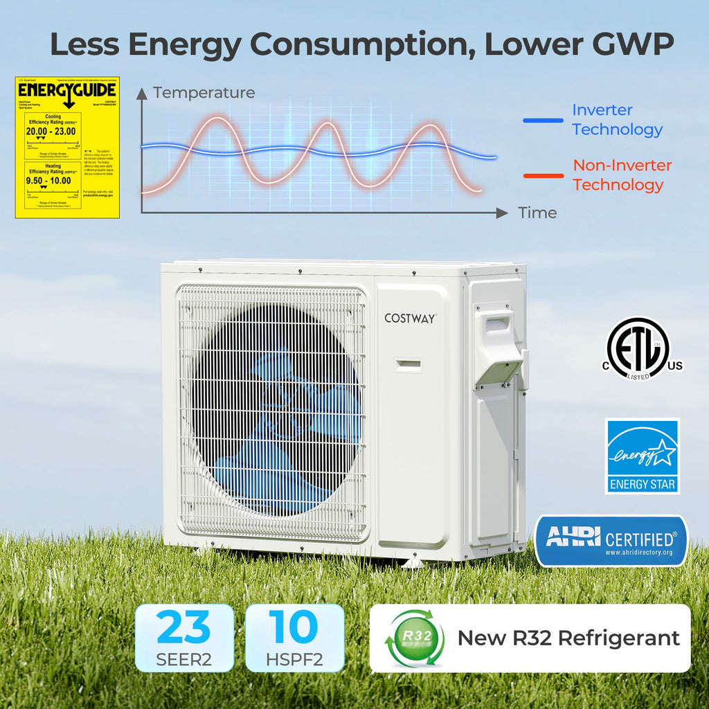 Costway UltrEco 30,000 BTU 4 Zone 23 SEER2 WiFi Mini Split Air Conditioner Heat Pump 534672918 New